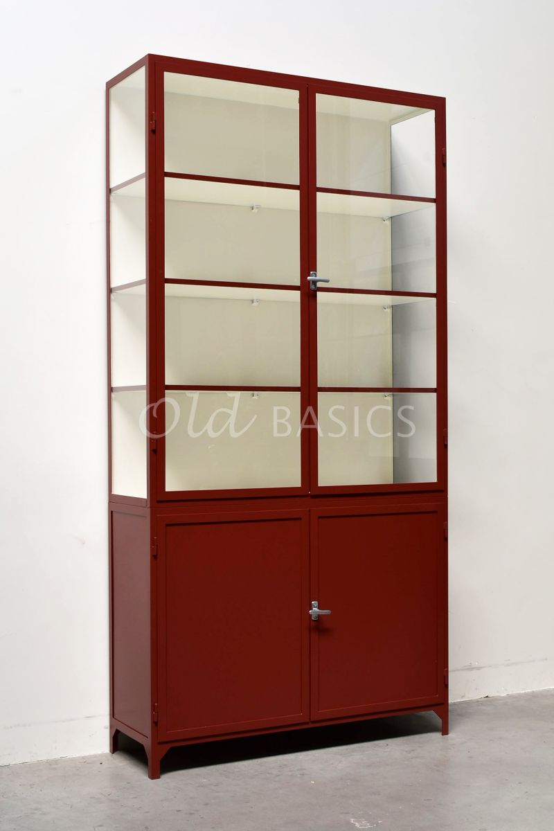 Apothekerskast Demi, 2 deuren, RAL3009, rood, materiaal staal